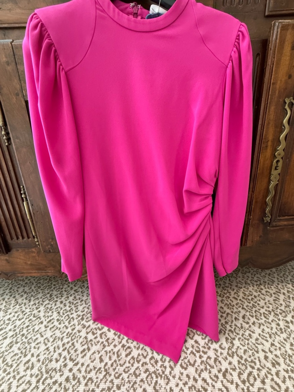 A.L.C. Fuchsia Draped Long-Sleeve Asymmetric Dress
